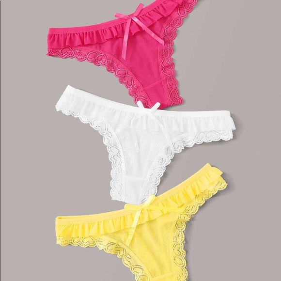 Yellow white pink 3 pc pantie set - Picture 3 of 5